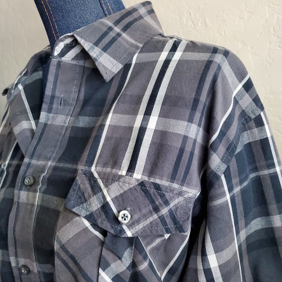 Beverly Hills Polo Club Black Long Sleeve Plaid Button Up Shirt Men's Size Large - Picture 2 of 6